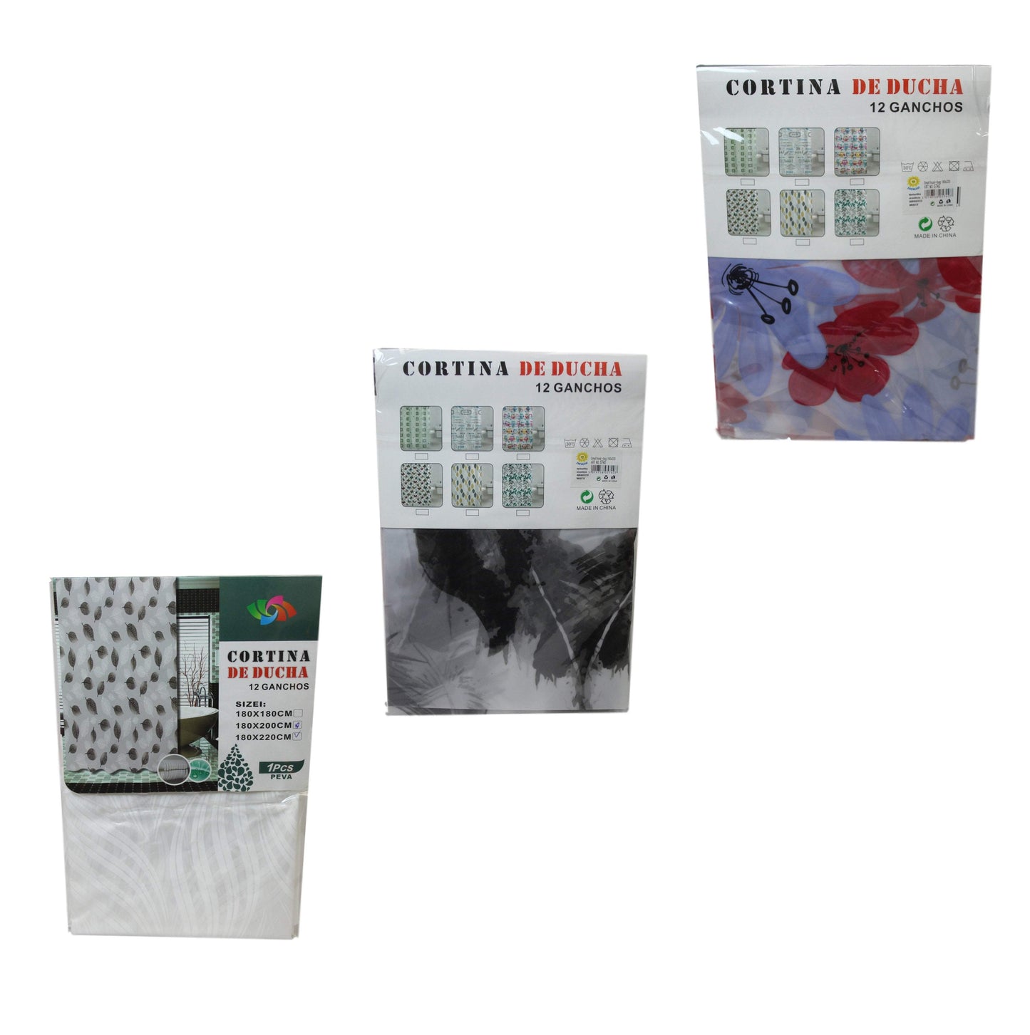 Bathroom PEVA Shower Curtain 180 x 200cm Assorted Designs 5740 (Large Letter Rate)