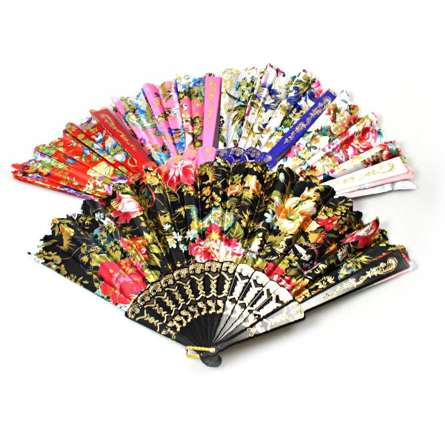 Chinese Folding Black Frame Peony Pattern Nylon Handheld Mini Folding Hand Fan 37cm 0915A (Parcel Rate)