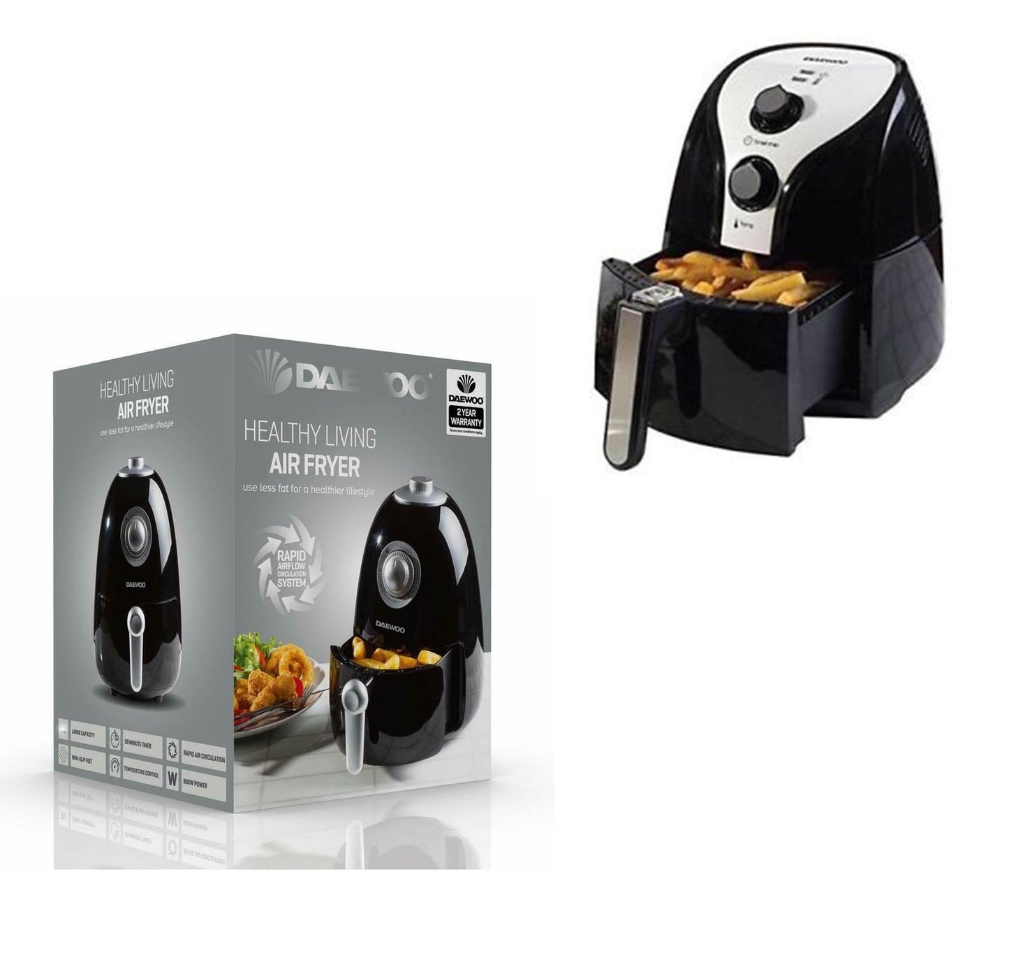Daewoo 3.6L Air Fryer Cooking Healthy Living Oil Free Rapid Air Flow Circulation SDA1553 A (Parcel Rate)