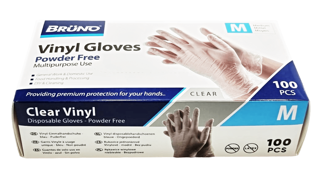 100 Medium Disposable Vinyl Clear Examination Gloves Powder Free Latex Free Gloves VG002 (Parcel Rate)