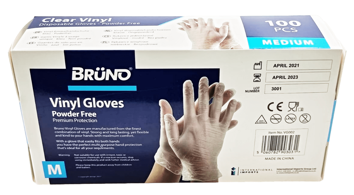 100 Medium Disposable Vinyl Clear Examination Gloves Powder Free Latex Free Gloves VG002 (Parcel Rate)