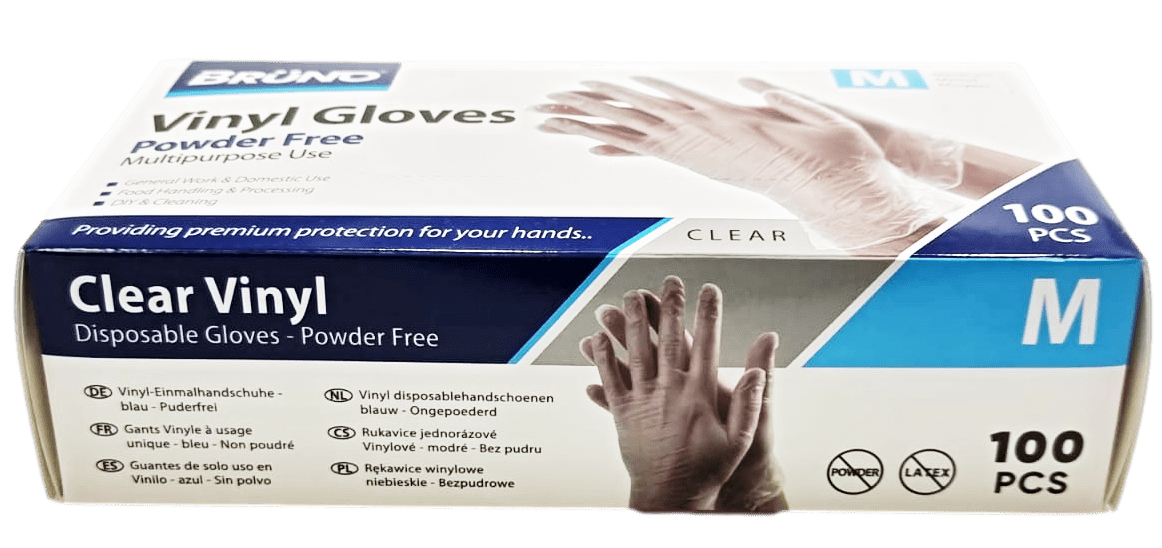 100 Medium Disposable Vinyl Clear Examination Gloves Powder Free Latex Free Gloves VG002 (Parcel Rate)