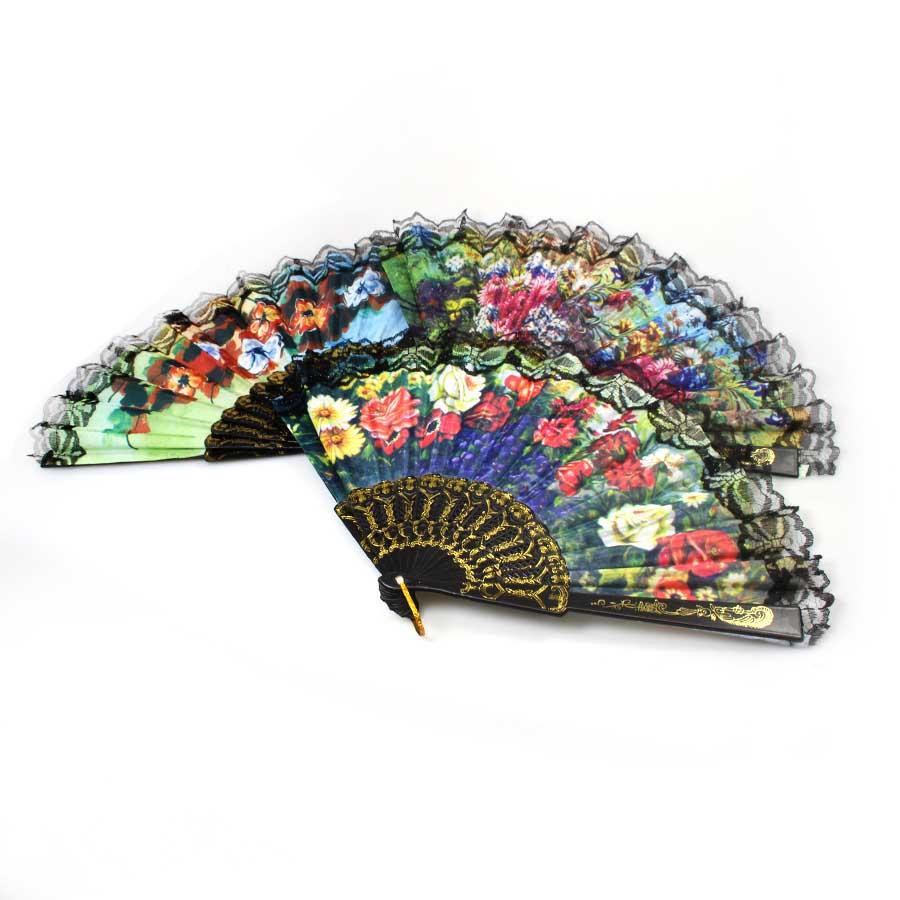 Fancy Mini Chinese Hand Fan with Floral / Scenery Print 37 cm Assorted Colours 0914 A (Parcel Rate)