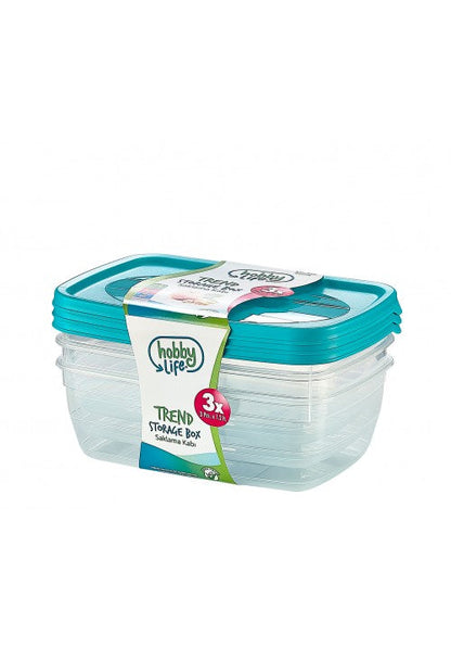 Trend Rectangular Food Storage Container 1.2 Litre Pack of 3 Assorted Colours 021016 (Parcel Rate)