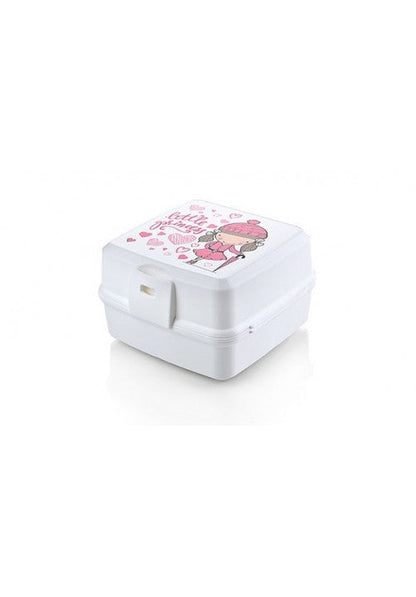 Hobby Plastic Square 2 Compartment Food Storage Container Lunch Box with Printed Design 14 x 14 x 9cm Assorted Designs and Colours 021175 (Parcel Rate)