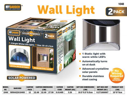 Garden Solar Powered Wall Light 2pk 10 x 8 x 5 cm 1048 (Parcel rate)