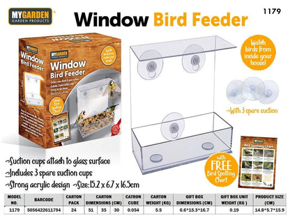 Plastic Window Bird Feeder 15.2 x 6.7 x 16.5 cm 1179 (Parcel Rate)