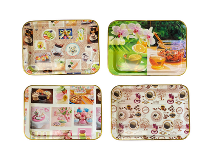 Plastic Rectangle Coffee Tea Serving Tray with Printed Design 45 x 32 cm Assorted Designs 1390 (Parcel Rate)