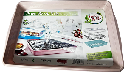 Plastic Cake Pastry Party Brownie Tray Storage Carry Box with Cover 45 x 30 x 10 cm Assorted Colours D30307 (Parcel Rate)