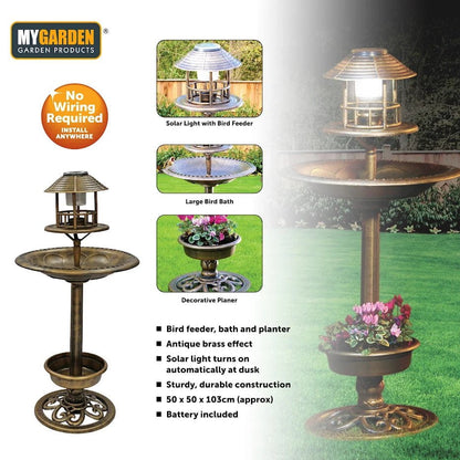 Solar Powered 3 In 1 Bird Bath Planter Garden Decoration 2414 (Parcel Rate)