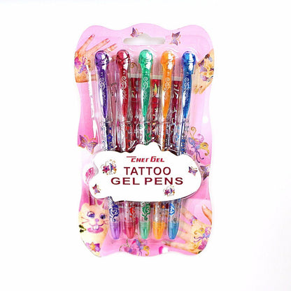 Tattoo Gel Pens with 2 Stencils Pack of 5 Assorted Colours 3598 (Large Letter Rate)