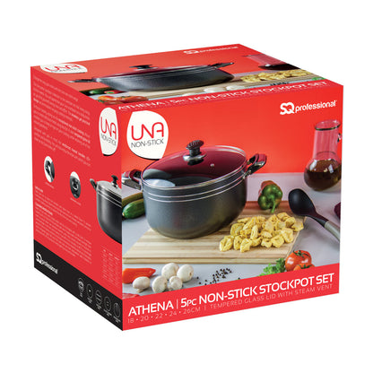 Una Non-stick Athena Stockpot Set of 5 18-20-22-24-26cm 2733 (Big Parcel Rate)