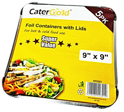 Aluminium Foil Food Containers 9 x 9" Pack of 5 ST2321 (Parcel Rate)