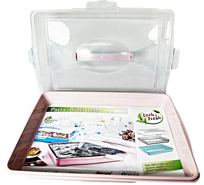 Plastic Cake Pastry Party Brownie Tray Storage Carry Box with Cover 45 x 30 x 10 cm Assorted Colours D30307 (Parcel Rate)