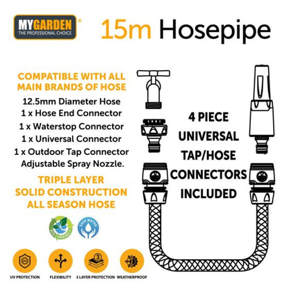 Garden Hose Pipe with Fitting 15 m 3107 A W25 (Parcel Rate)