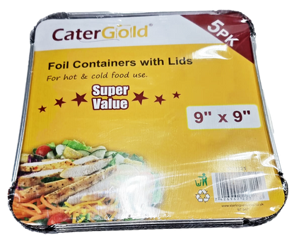 Aluminium Foil Food Containers 9 x 9" Pack of 5 ST2321 (Parcel Rate)