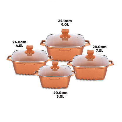 SQ Professional Nea Seramiq Diecast Square Stockpot Set of 4 Cuprum 4927 (Big Parcel Rate)