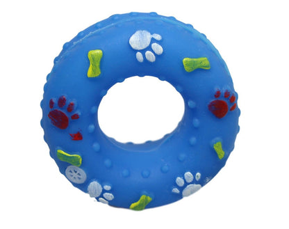 Pet Dog Toy Squeaky Donut Ring 8 x 3.5 cm Assorted Designs and Colours 5366 (Parcel Rate)