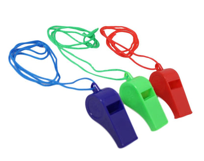 Plastic Whistles with Neck Cord Pack of 3 Assorted Colours 5564 A (Parcel Rate)