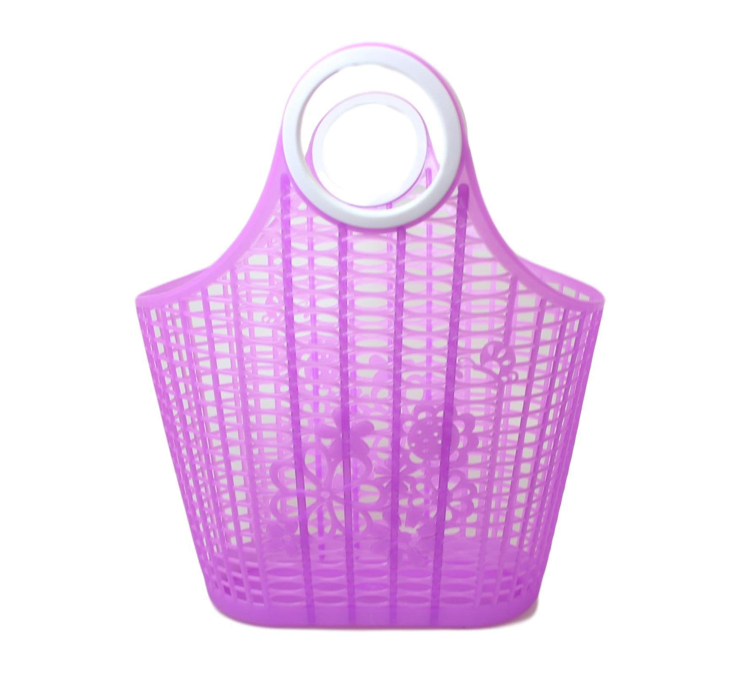 Plastic Floral Style Shopping Basket Type Bag  33 x 30cm Assorted Colours 5695 (Parcel Rate)