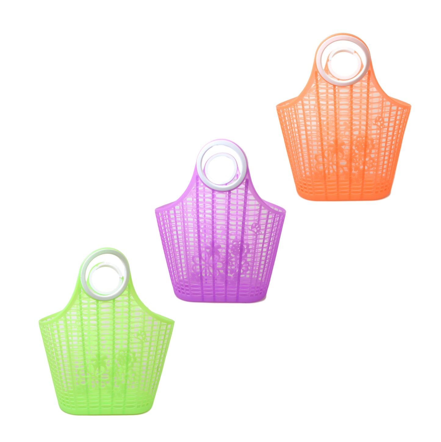 Plastic Floral Style Shopping Basket Type Bag  33 x 30cm Assorted Colours 5695 (Parcel Rate)