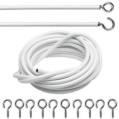 Net Curtain Wire White Window Cord Cable With Hooks Indoor Outdoor 5m Cable 60964 (Parcel Rate)