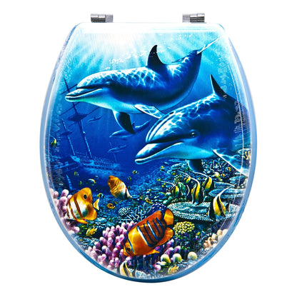 Toilet Seat Aquatic Dolphins & Fish Sitting Bathroom Toilet Seat (W) 36mm x (L) 43cm 6458 (Parcel Rate)