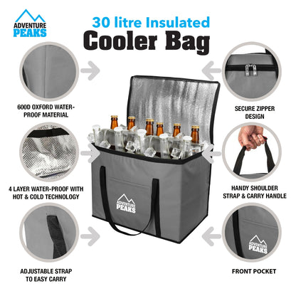 Insulated Camping Cooler Bag 30L 40 x 26 x 33cm Grey 6633 (Parcel Rate)