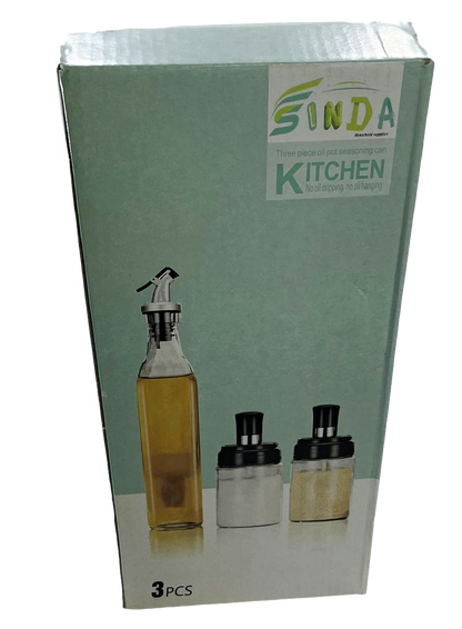 Kitchen Glass Seasoning Spice Oil Vinegar Bottle Set of 3 6663 (Parcel Plus Rate)