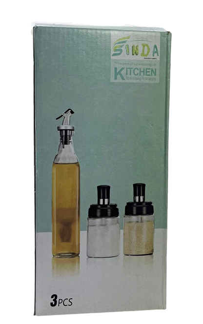 Kitchen Glass Seasoning Spice Oil Vinegar Bottle Set of 3 6663 (Parcel Plus Rate)