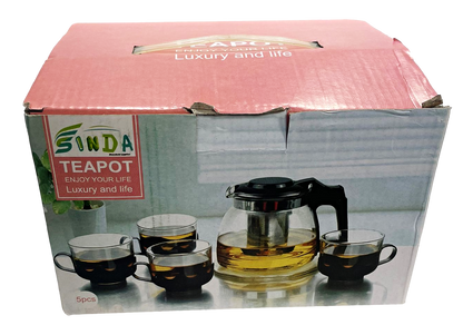 Glass Teapot and Cups Set of 5 6670 (Parcel Plus Rate)