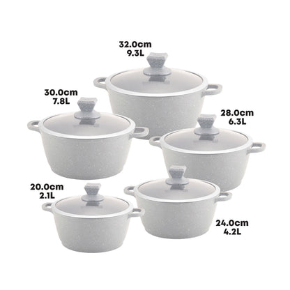 SQ Professional Nea Marbell Effect Diecast Stockpot Set of 5 Grigio 6761 (Big Parcel Rate)