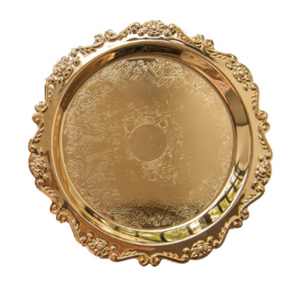 Plastic Round Serving Tray Baroque Style Flower Design 36 cm Assorted Colours 6850 (Parcel Rate)