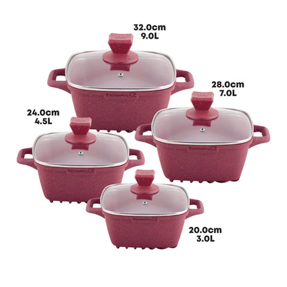 SQ Professional Nea Marbell Effect Square Stockpot Set of 4 Rossa 6902 (Big Parcel Rate)