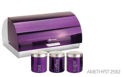SQ Professional Gems Metal Bread Bin with 3 Canisters Assorted Colours 9895 (Big Parcel Rate)