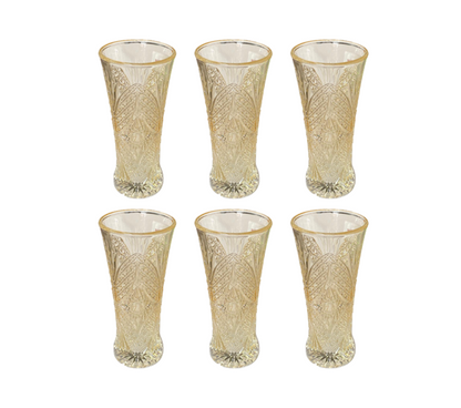 Small Half Pint Decorated Drinking Glass 15 x 7 cm Set of 6 Yellow Rose Gold 7057 (Parcel Plus Rate)