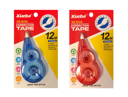 White Dry Correction Tape Dispenser Roller 12 m x 5 mm Assorted Colours 7132 (Parcel Rate)