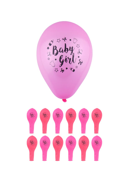 'Baby Girl' Party Birth Celebration Balloons 23 cm Pack of 12 Pink X38746 (Large Letter Rate)