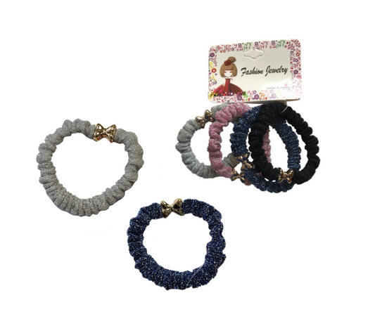 Hair Bobble Elastic Tie Bow Detail Pack of 4 Assorted Colours 7334 (Large Letter Rate)