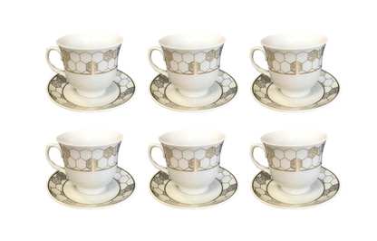 Coffee Tea Cup Set with Saucers Set of 12 Gold / White Assorted Designs 7528 (Parcel Plus  Rate)