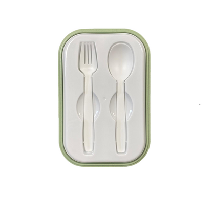 Plastic 2 Compartment Lunch Box with Cutlery 21 x 14 x 6 cm Assorted Colours 7783 (Parcel Rate)