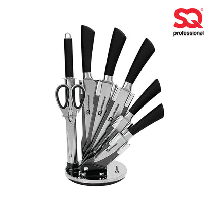 SQ Professional Stainless Steel Kitchen Knife Set of 8 Black 8742 (Parcel Rate)