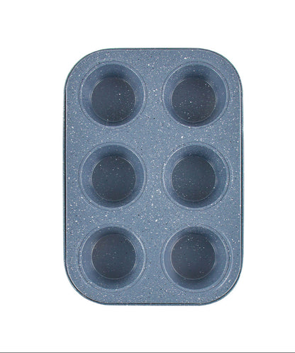 Metal Muffin Cupcake Baking Tray 6 Cups 26 x 18 x 3 cm Speckled Grey 8184 (Parcel Rate)