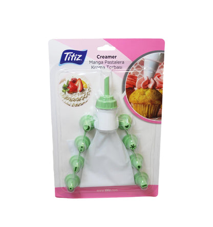 White Icing Bag with 9 Piping Nozzle Tips Assorted Colours AP1042 (Parcel Rate)