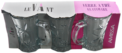 Amissa Tea Glass Cups with Handle and Floral Grape Design 171ml Set of 3 1542 (Parcel Plus Rate)