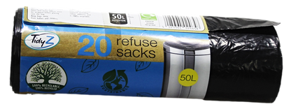 Refuse Sacks Bin Bags 50L 120 x 79cm Roll of 20 B0234 (Parcel Rate)