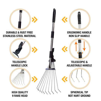 Expandable Telescopic Garden Rake With Non Stick Handle 23cm x 70cm 1113 (Big Parcel Rate)