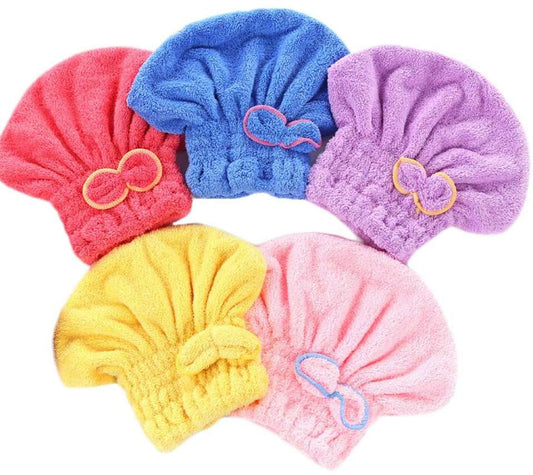 Microfibre Elastic Hair Wrap Bonnet with Bow Assorted Colours 6979 (Parcel Rate)