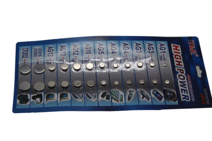 T&E 24 Assorted Flat Button Batteries on 1 Single Card 15 x 30cm 2027 (Parcel Rate)