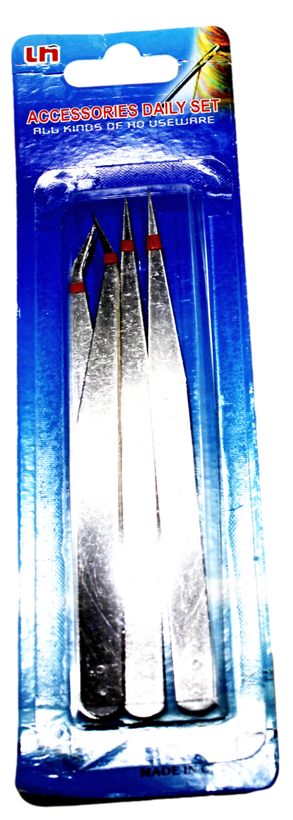 Stainless Steel Tweezers 12.5cm Pack of 4 Assorted Designs 6006 (Large Letter Rate)